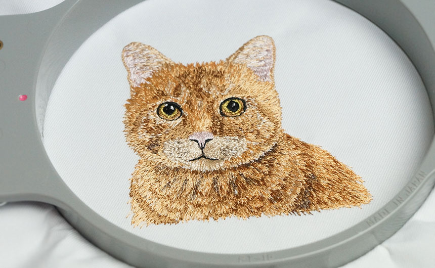 ミシン刺繍　ネコ刺繍
