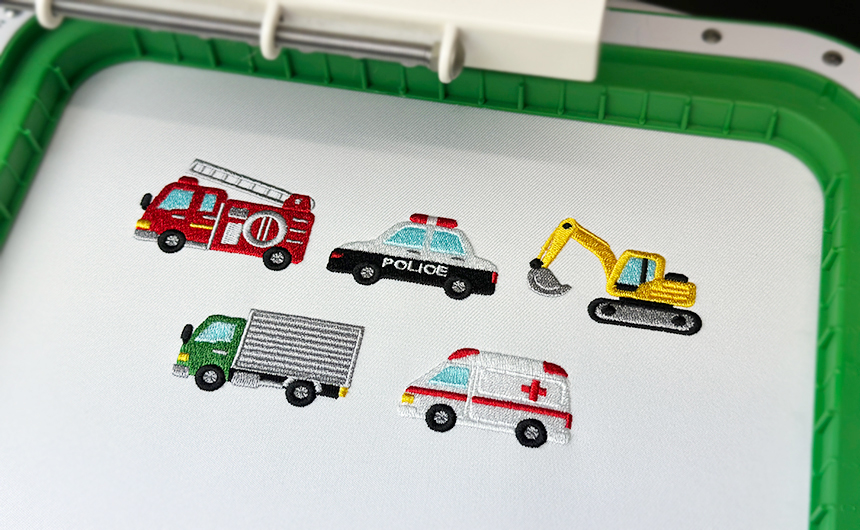 刺繍データ　働く車